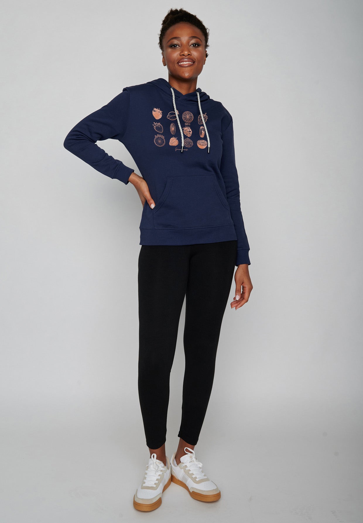 Navy: Gemütlicher Hoodie aus Bio-Baumwolle für Damen [17039]