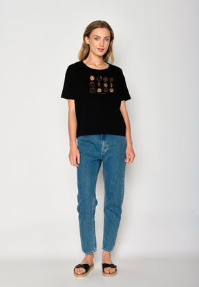 Schwarz:  Lässiges T-Shirt aus Bio-Baumwoll Mix für Damen [17049]
