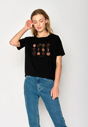 Schwarz:  Lässiges T-Shirt aus Bio-Baumwoll Mix für Damen [17050]
