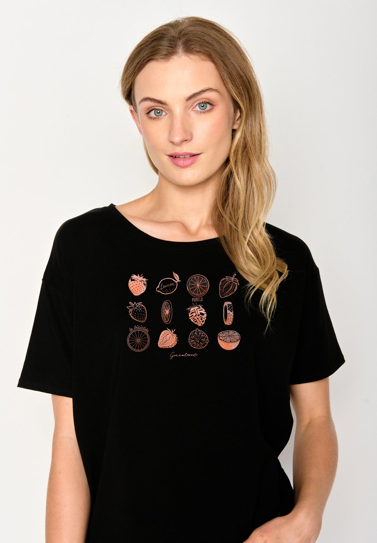Schwarz:  Lässiges T-Shirt aus Bio-Baumwoll Mix für Damen [17052]