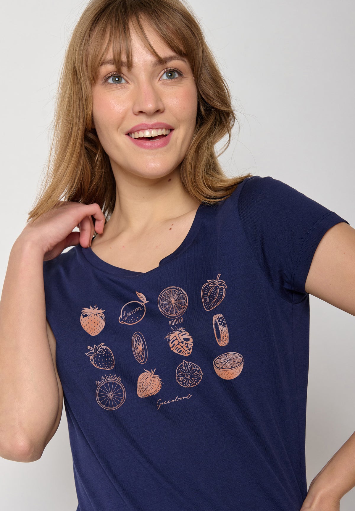 Blau:  Lässiges T-Shirt aus Bio-Baumwolle für Damen [17053]