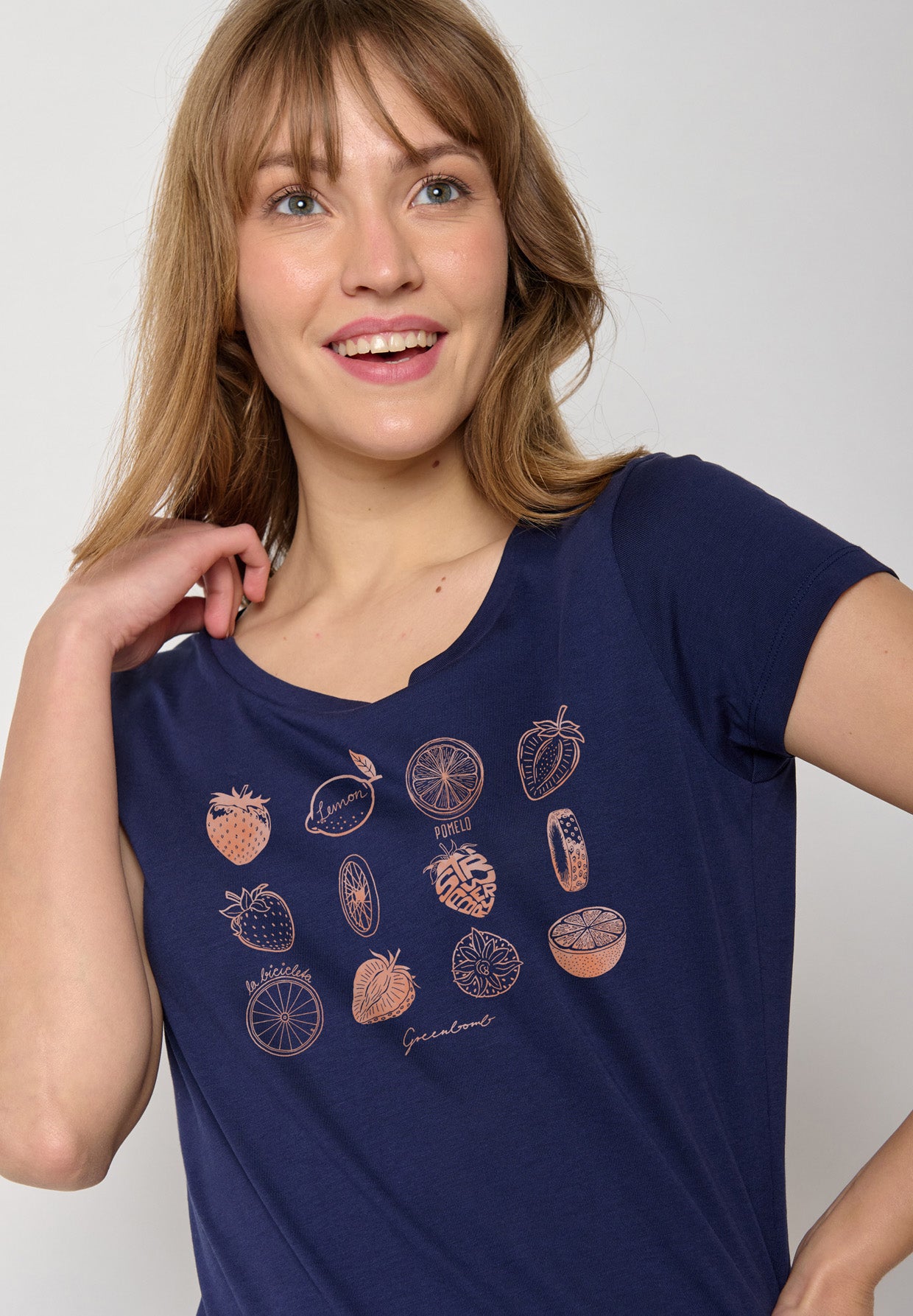 Blau:  Lässiges T-Shirt aus Bio-Baumwolle für Damen [17053]