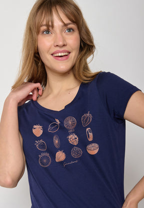 Navy: Sportliches T-Shirt aus Bio-Baumwolle für Damen [17053]