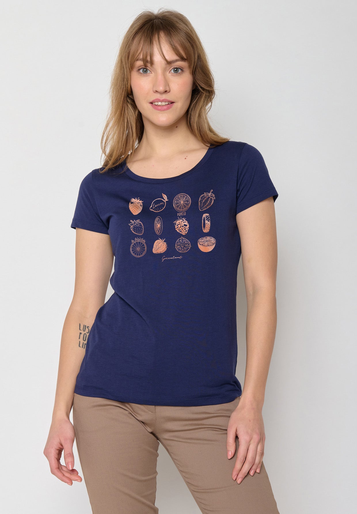 Navy: Sportliches T-Shirt aus Bio-Baumwolle für Damen [17054]