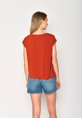Clay Red: Lässiges Shirt aus LENZING™ TENCEL™ Mix für Damen [17061]