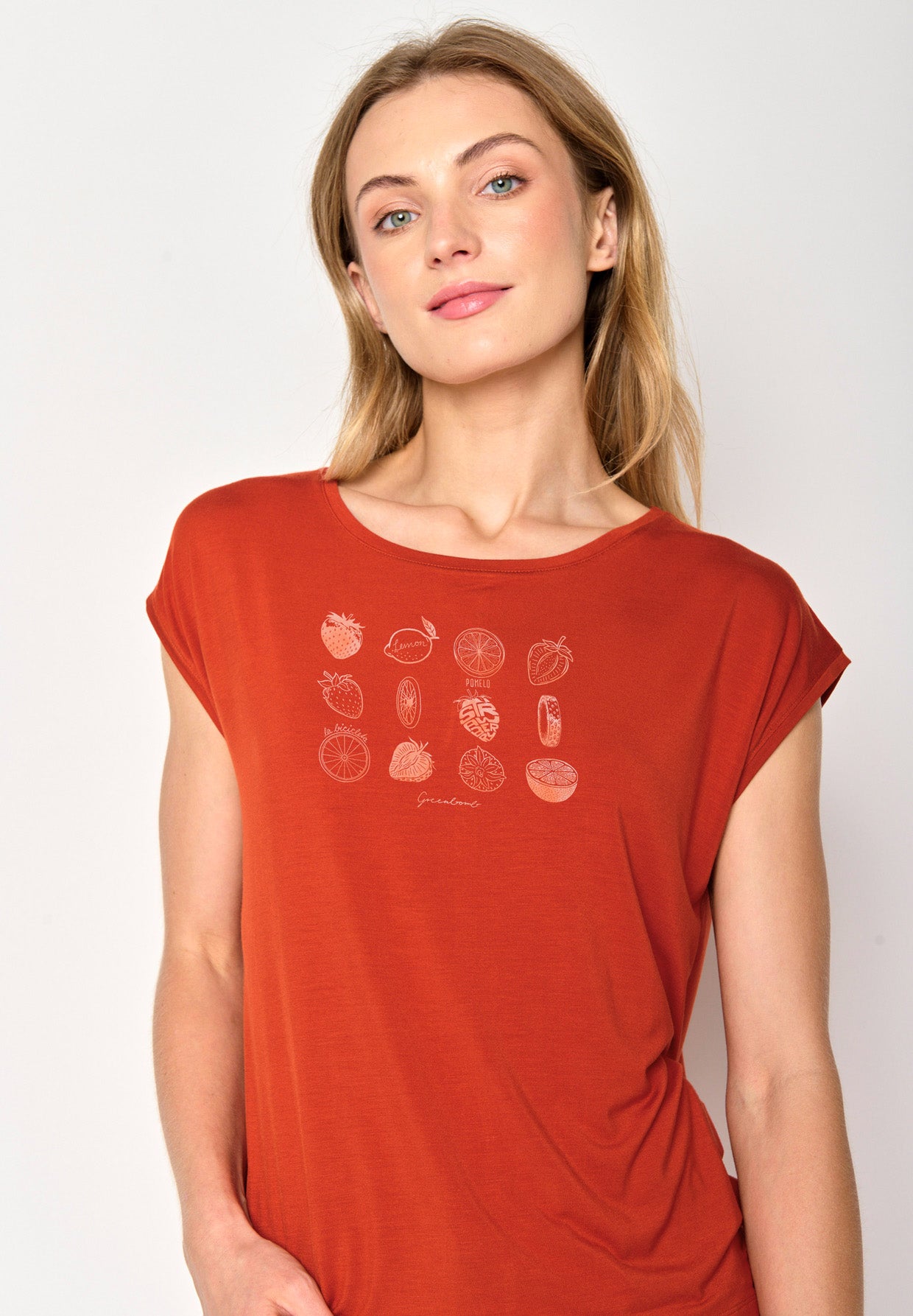 Clay Red: Lässiges Shirt aus LENZING™ TENCEL™ Mix für Damen [17062]