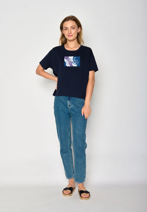 Navy: Lässiges T-Shirt aus Bio-Baumwoll-Mix für Damen [17075]