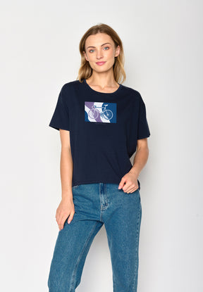 Navy: Lässiges T-Shirt aus Bio-Baumwoll-Mix für Damen [17076]