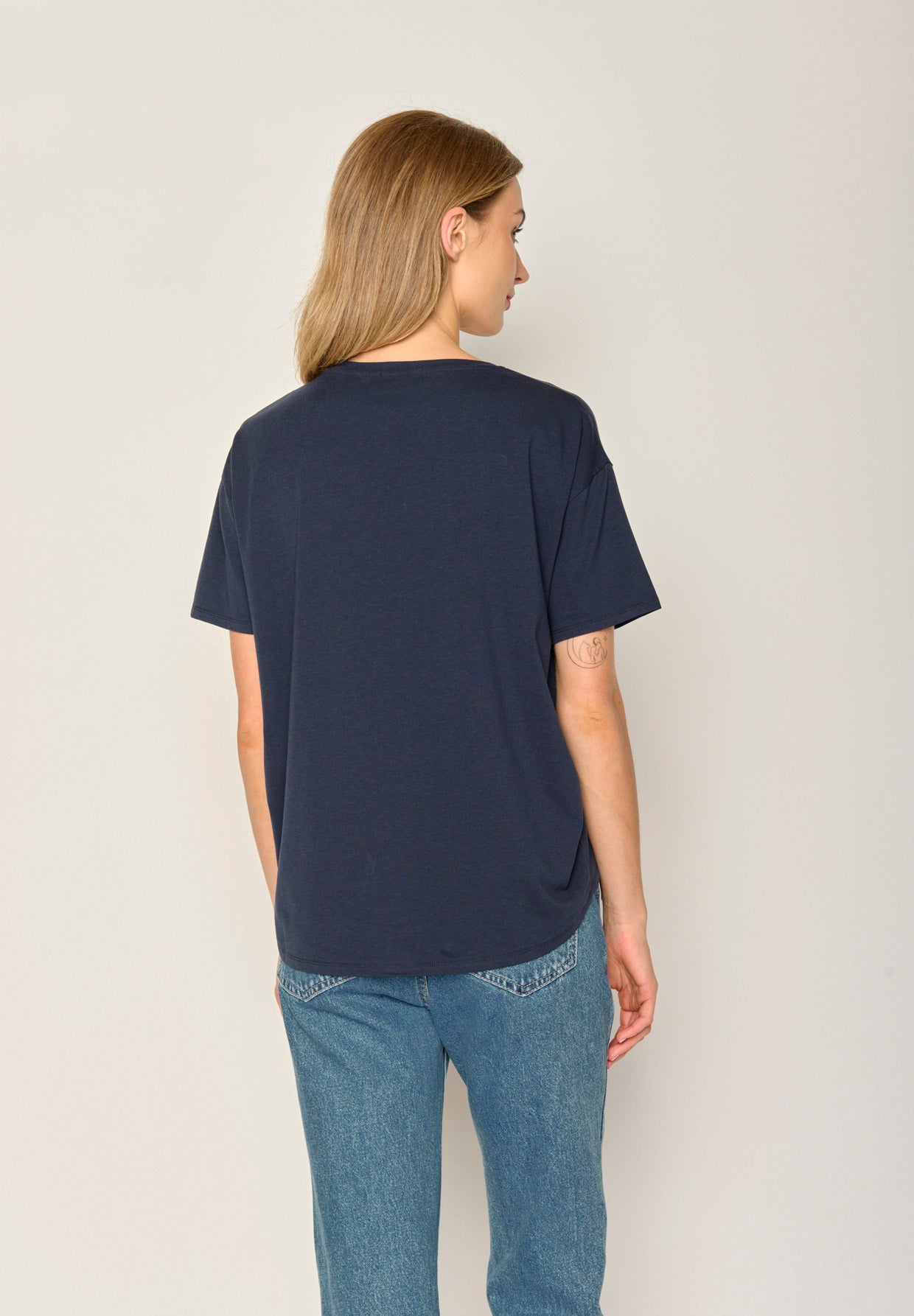 Navy: Lässiges T-Shirt aus Bio-Baumwoll-Mix für Damen [17077]