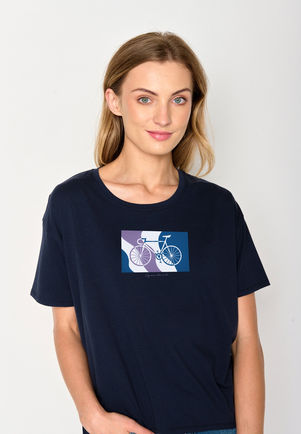 Navy: Lässiges T-Shirt aus Bio-Baumwoll-Mix für Damen [17078]