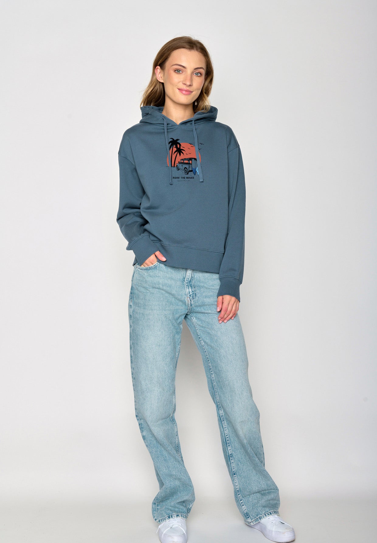 Vintage Blue: Gemütlicher Hoodie aus Bio-Baumwoll Mix für Damen [17106]