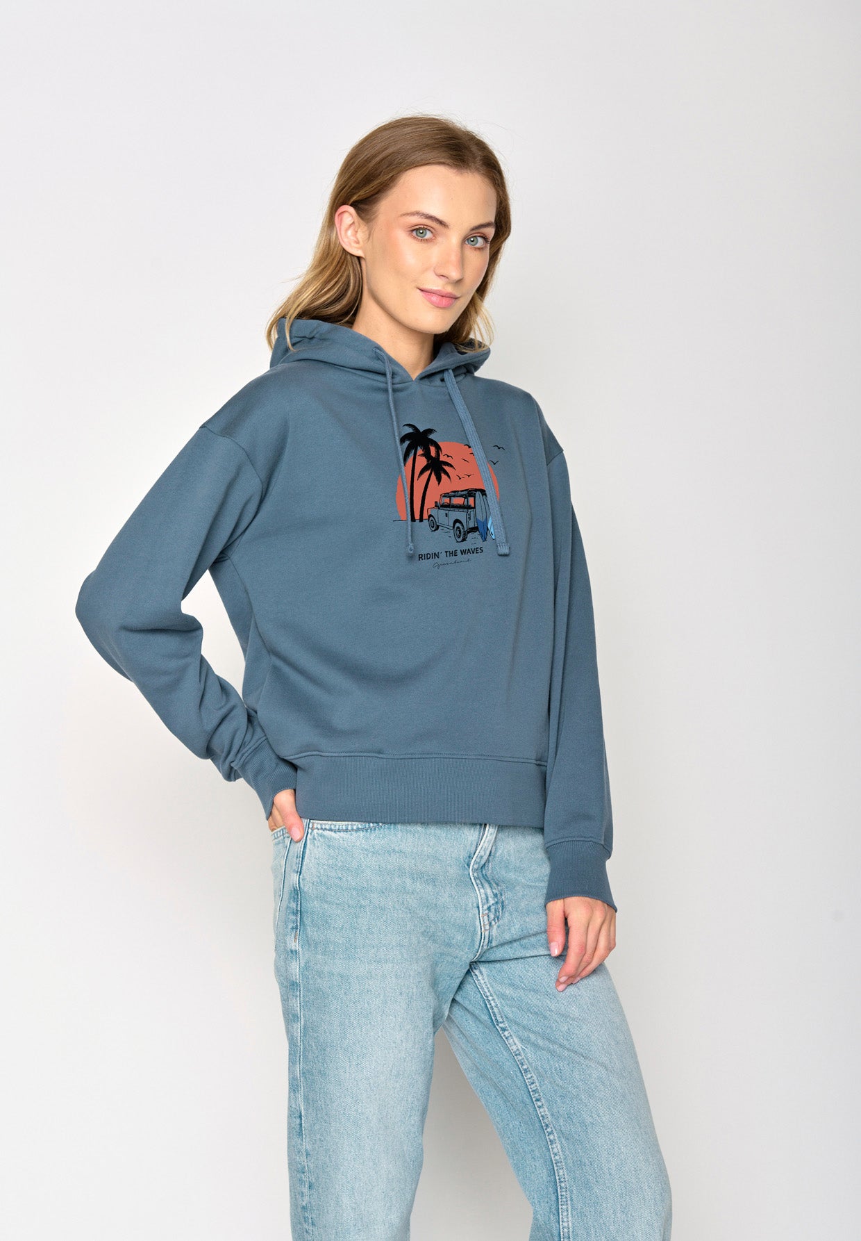 Vintage Blue: Gemütlicher Hoodie aus Bio-Baumwoll Mix für Damen [17107]