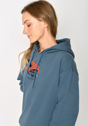 Vintage Blue: Gemütlicher Hoodie aus Bio-Baumwoll Mix für Damen [17109]