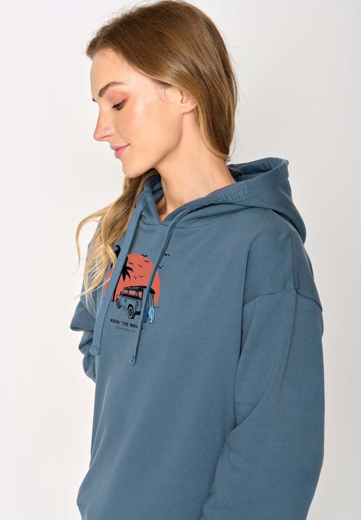 Blau:  Gemütlicher Hoodie aus Bio-Baumwoll Mix für Damen [17109]