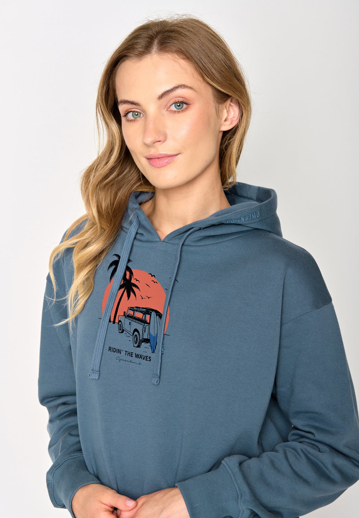 Vintage Blue: Gemütlicher Hoodie aus Bio-Baumwoll Mix für Damen [17110]
