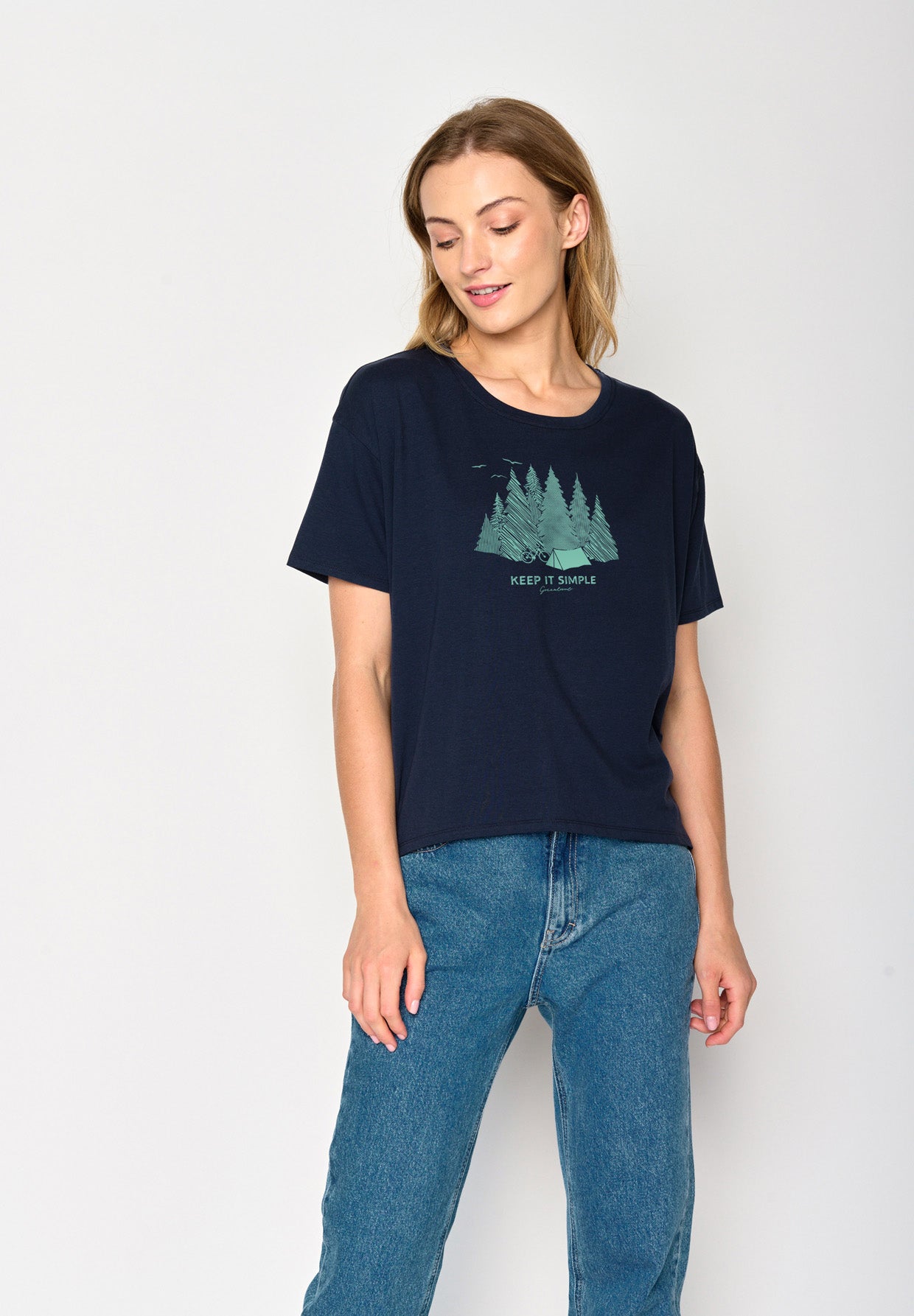 Blau:  Lässiges T-Shirt aus Bio-Baumwoll Mix für Damen [17164]