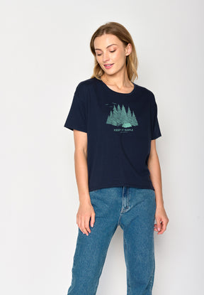 Navy: Lässiges T-Shirt aus Bio-Baumwoll Mix für Damen [17164]