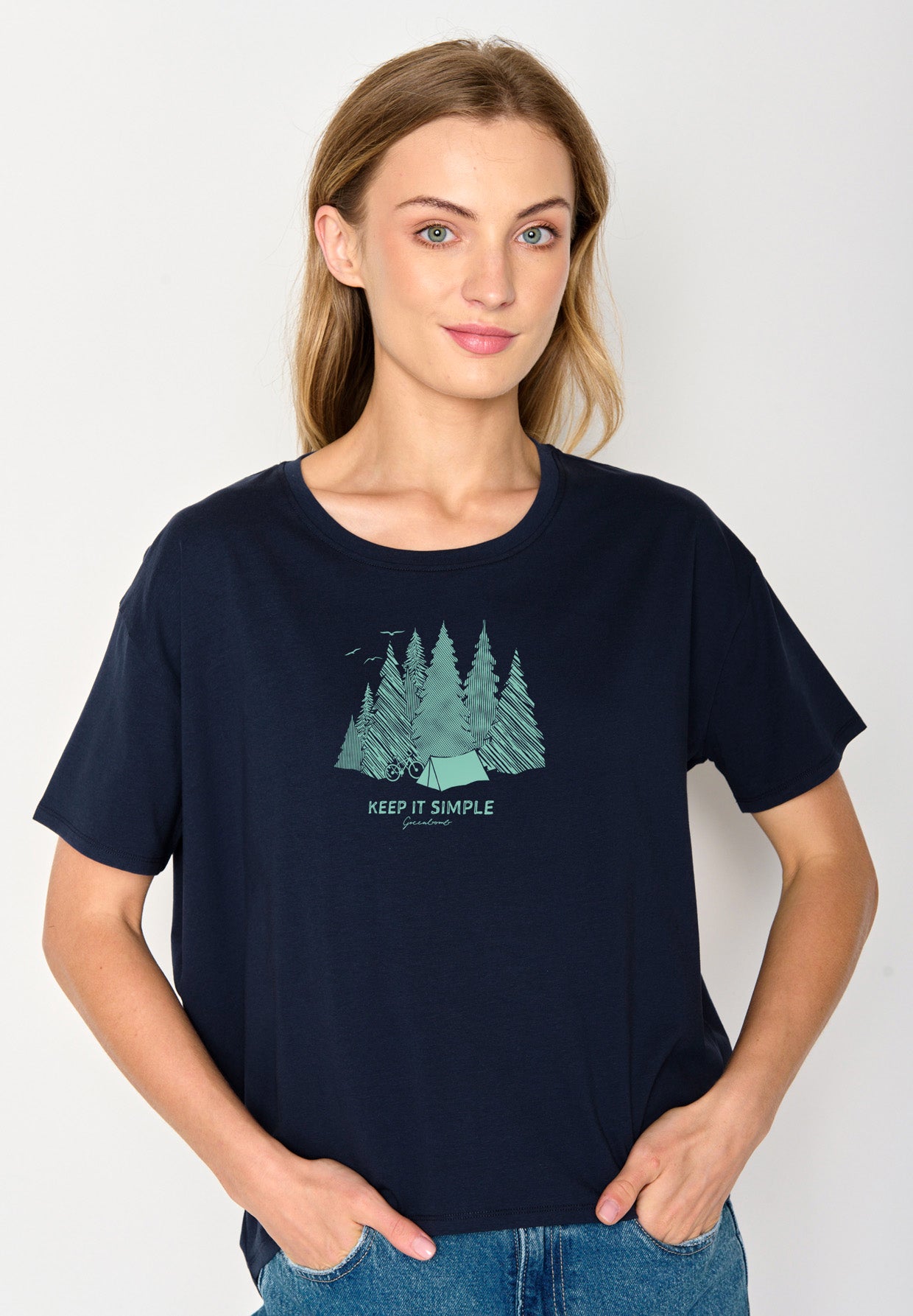 Navy: Lässiges T-Shirt aus Bio-Baumwoll Mix für Damen [17166]