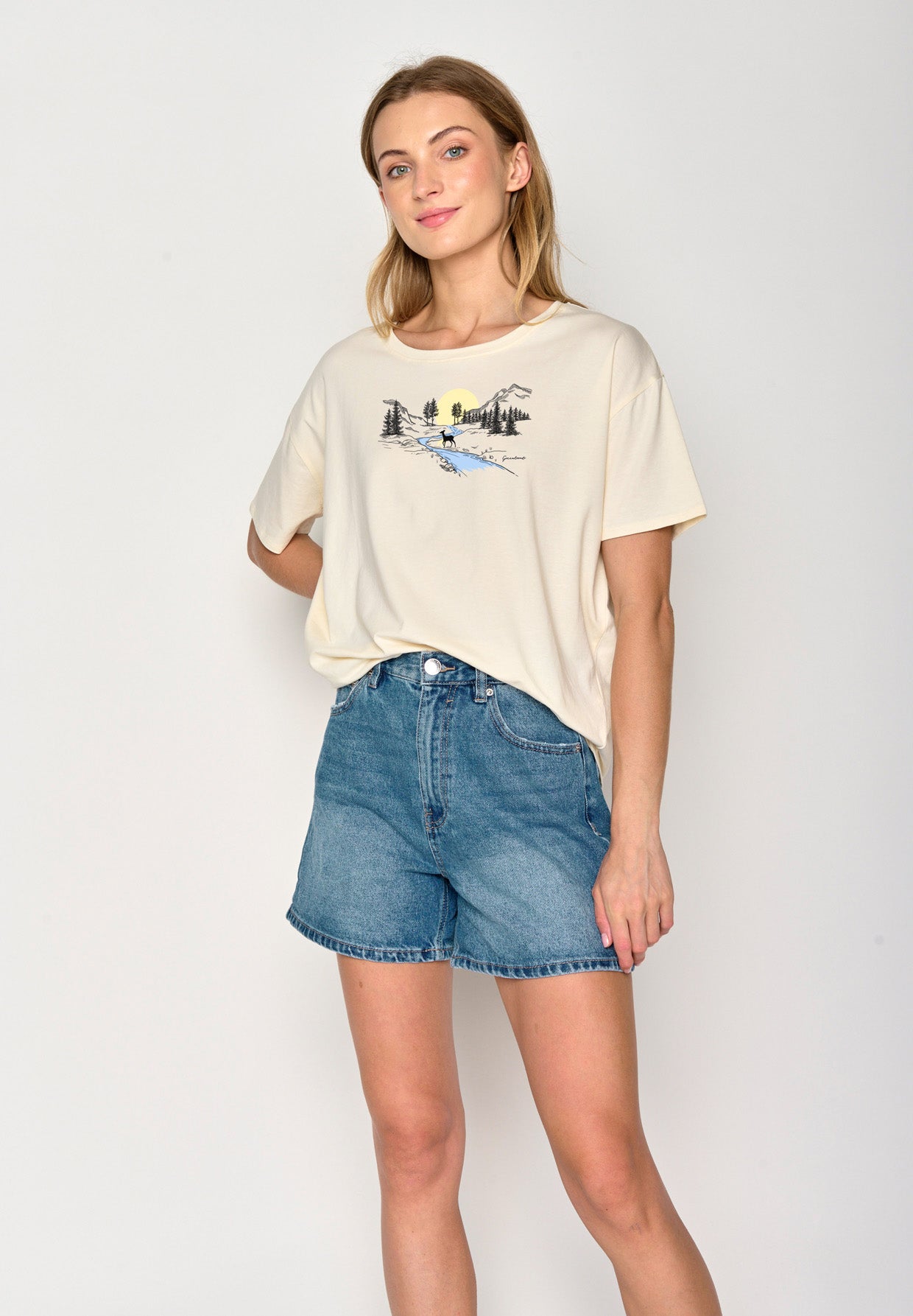 Creme White: Lässiges T-Shirt aus Bio-Baumwoll Mix für Damen [17185]