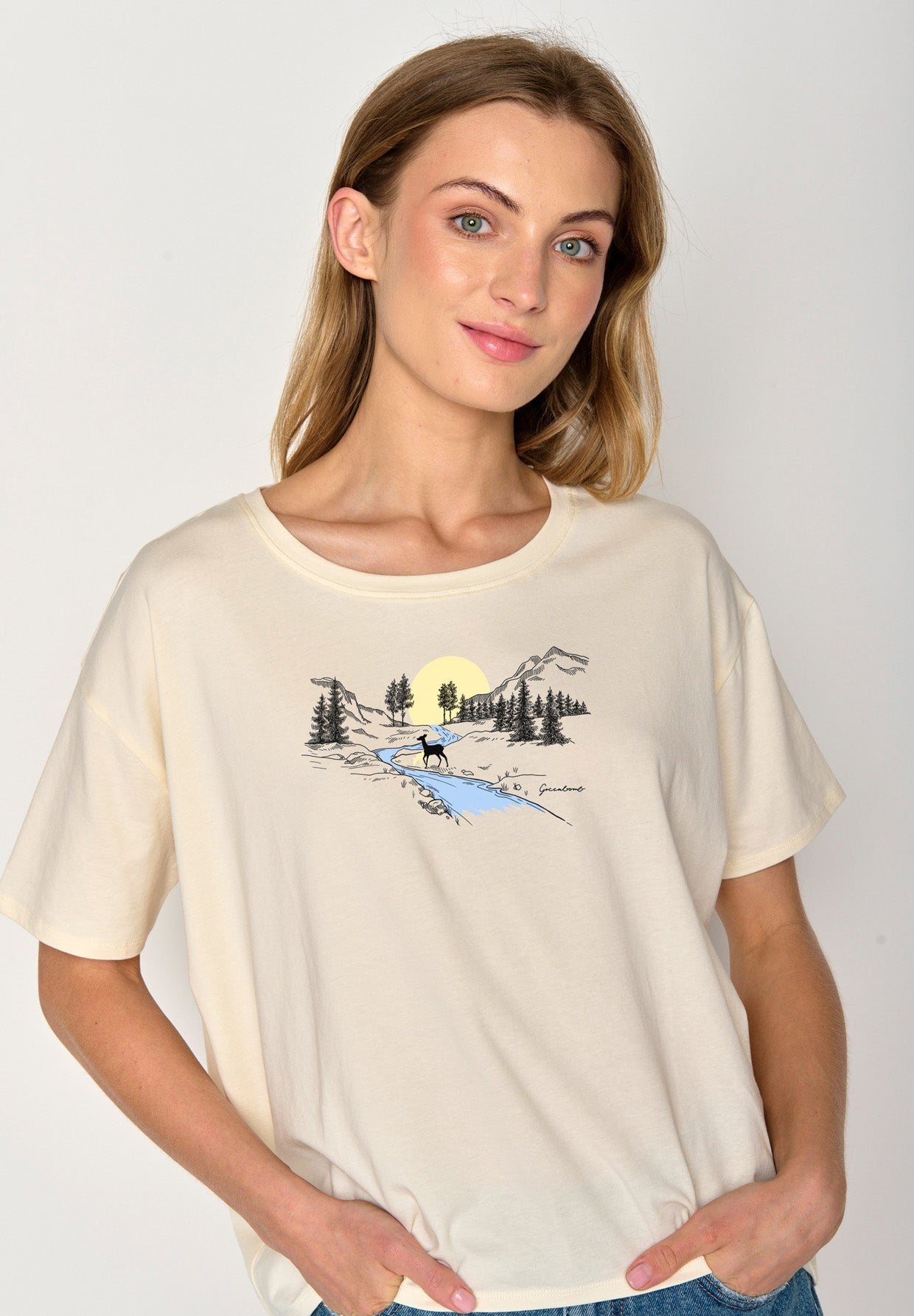 Creme White: Lässiges T-Shirt aus Bio-Baumwoll Mix für Damen [17187]