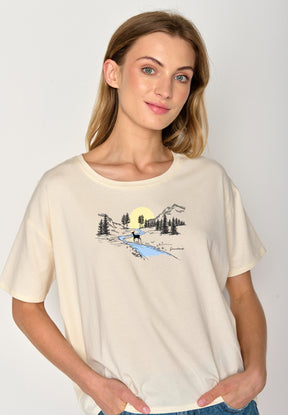 Creme White: Lässiges T-Shirt aus Bio-Baumwoll Mix für Damen [17187]