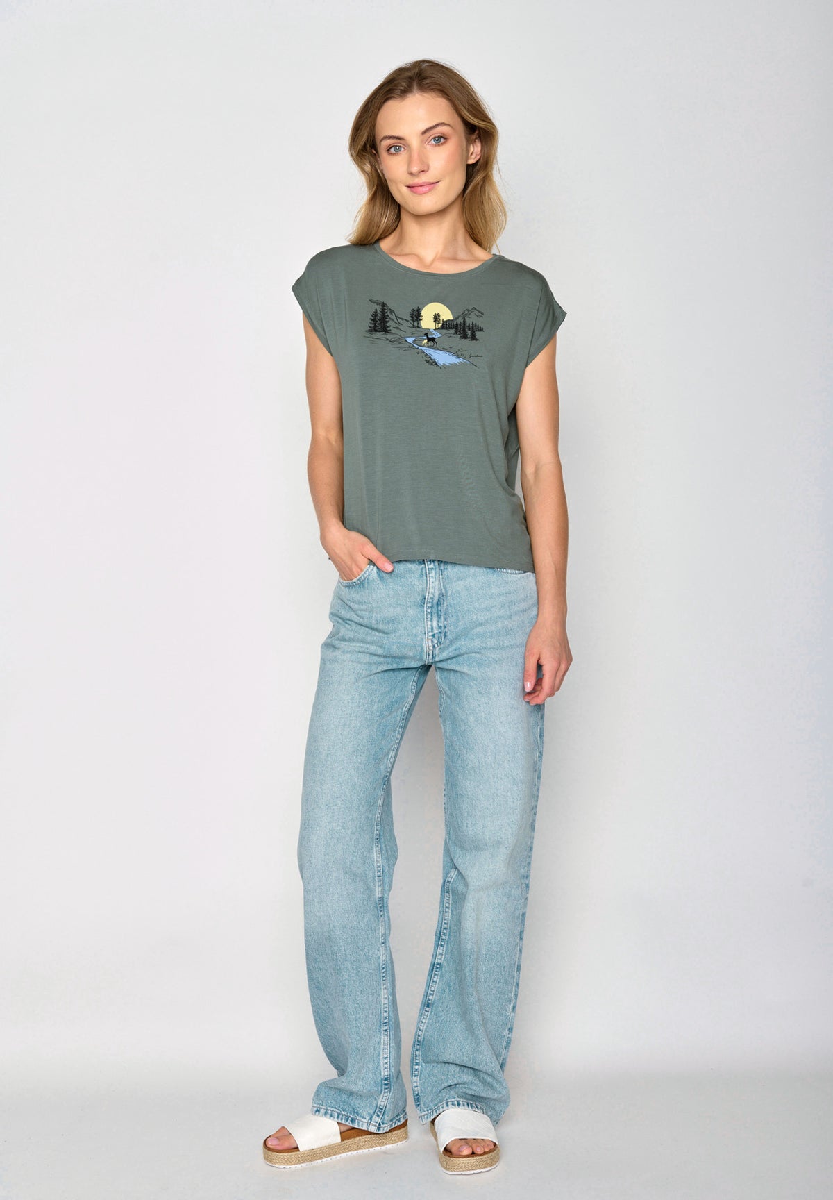 Dirty Olive: Lässiges Shirt aus LENZING™ TENCEL™ Mix für Damen [17196]