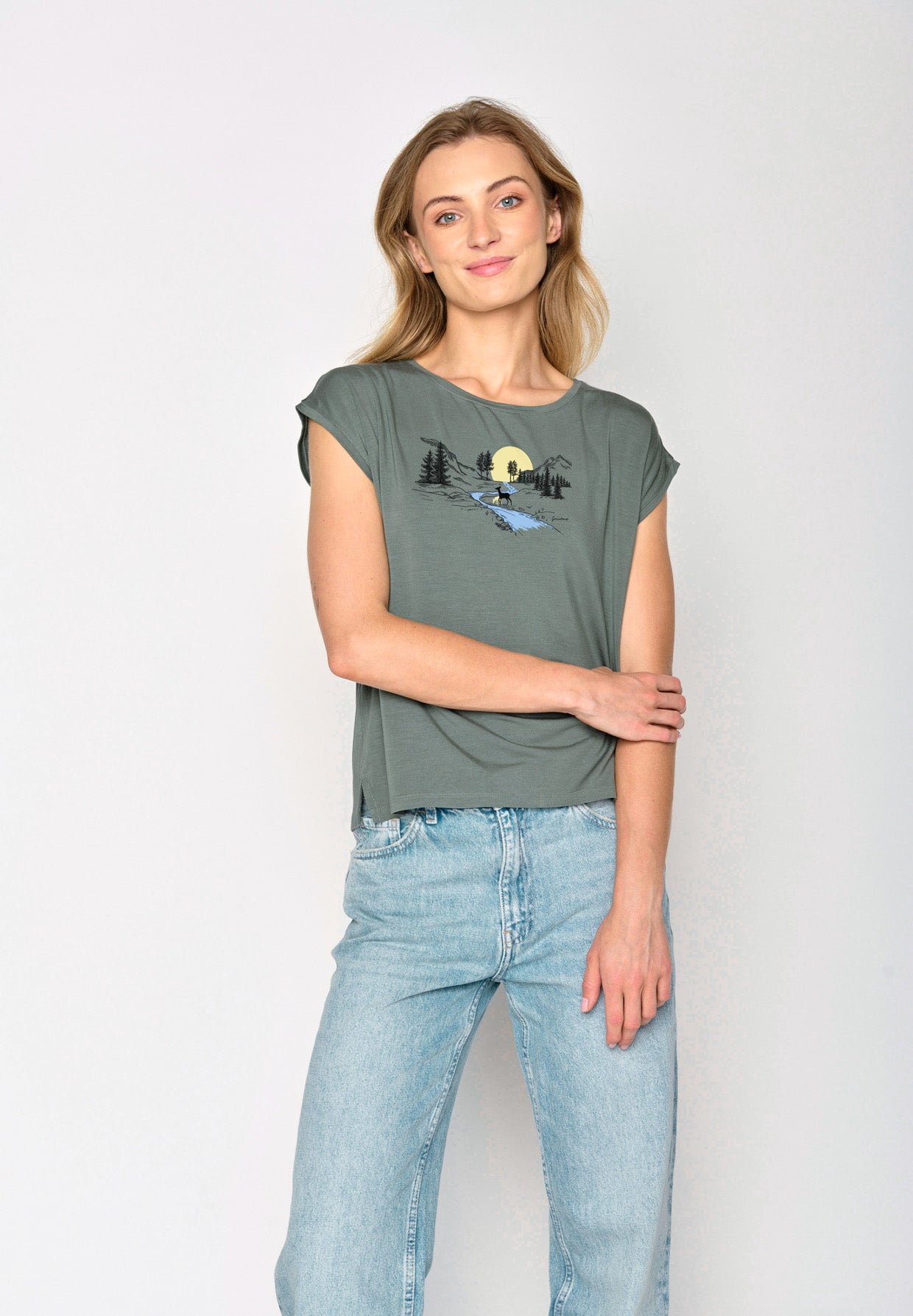 Dirty Olive: Lässiges Shirt aus LENZING™ TENCEL™ Mix für Damen [17197]