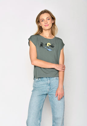 Dirty Olive: Lässiges Shirt aus LENZING™ TENCEL™ Mix für Damen [17197]