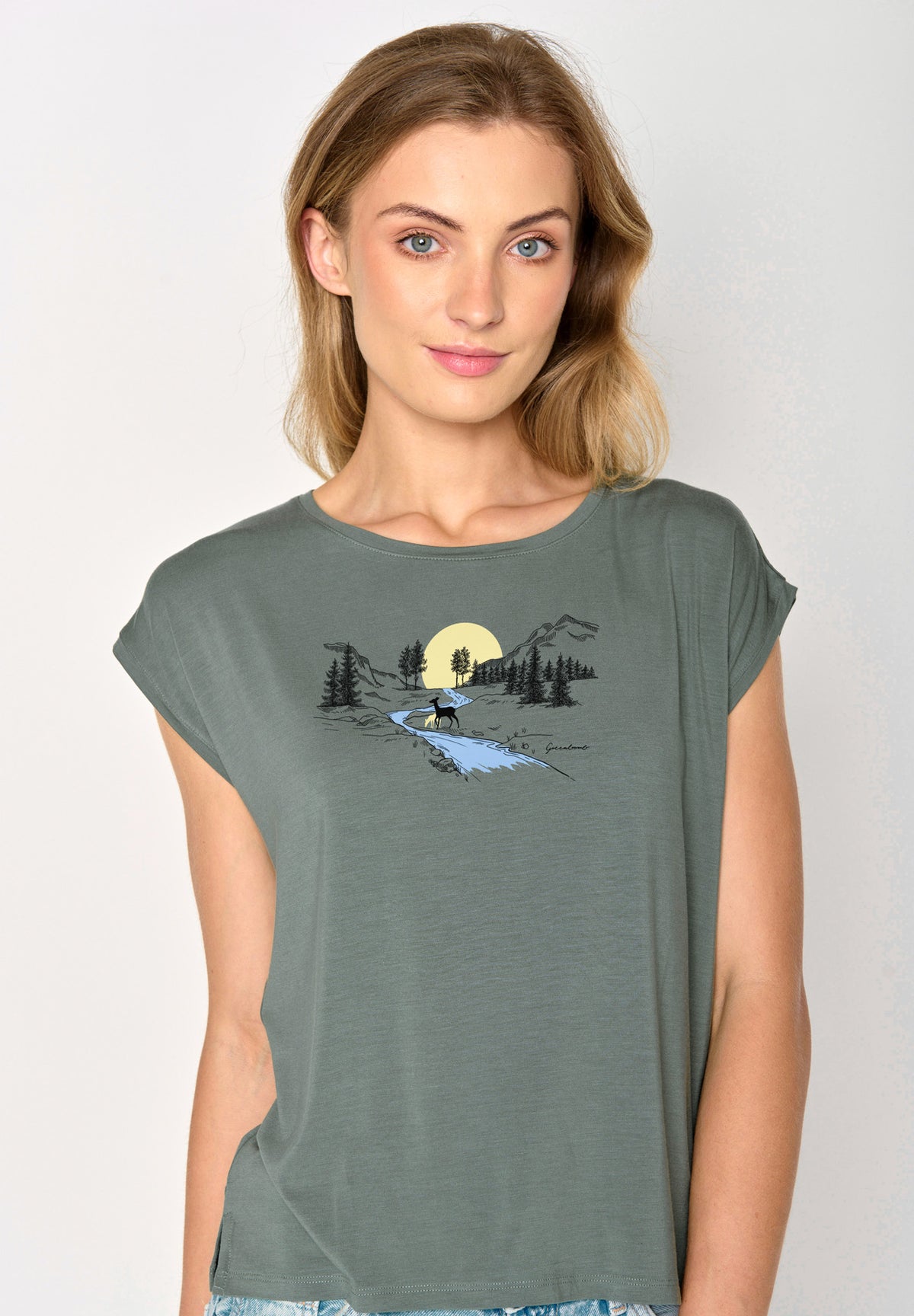 Dirty Olive: Lässiges Shirt aus LENZING™ TENCEL™ Mix für Damen [17199]