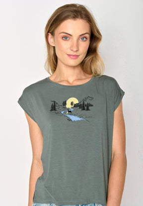 Dirty Olive: Lässiges Shirt aus LENZING™ TENCEL™ Mix für Damen [17199]