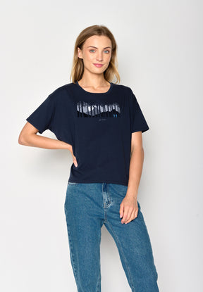 Navy: Lässiges T-Shirt aus Bio-Baumwoll-Mix für Damen [17214]