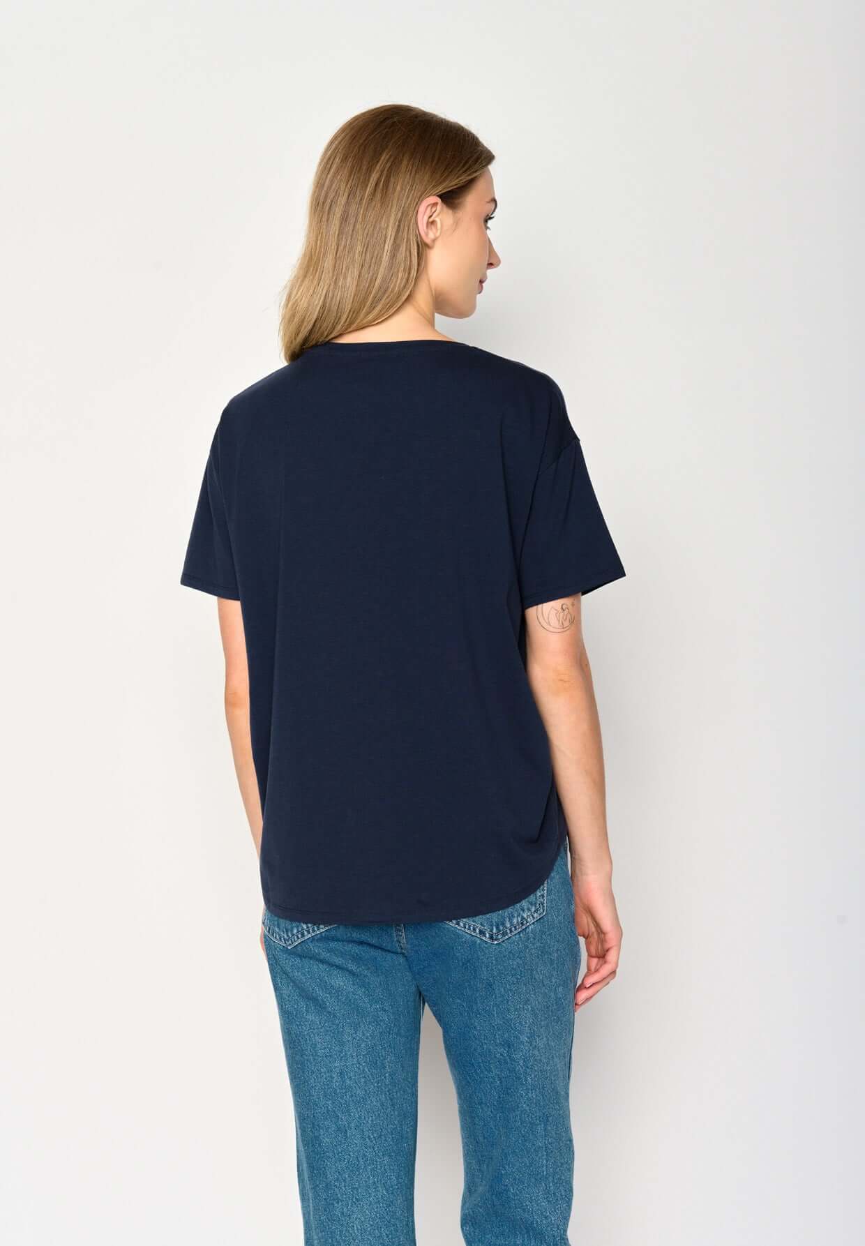 Blau:  Lässiges T-Shirt aus Bio-Baumwoll Mix für Damen [17215]