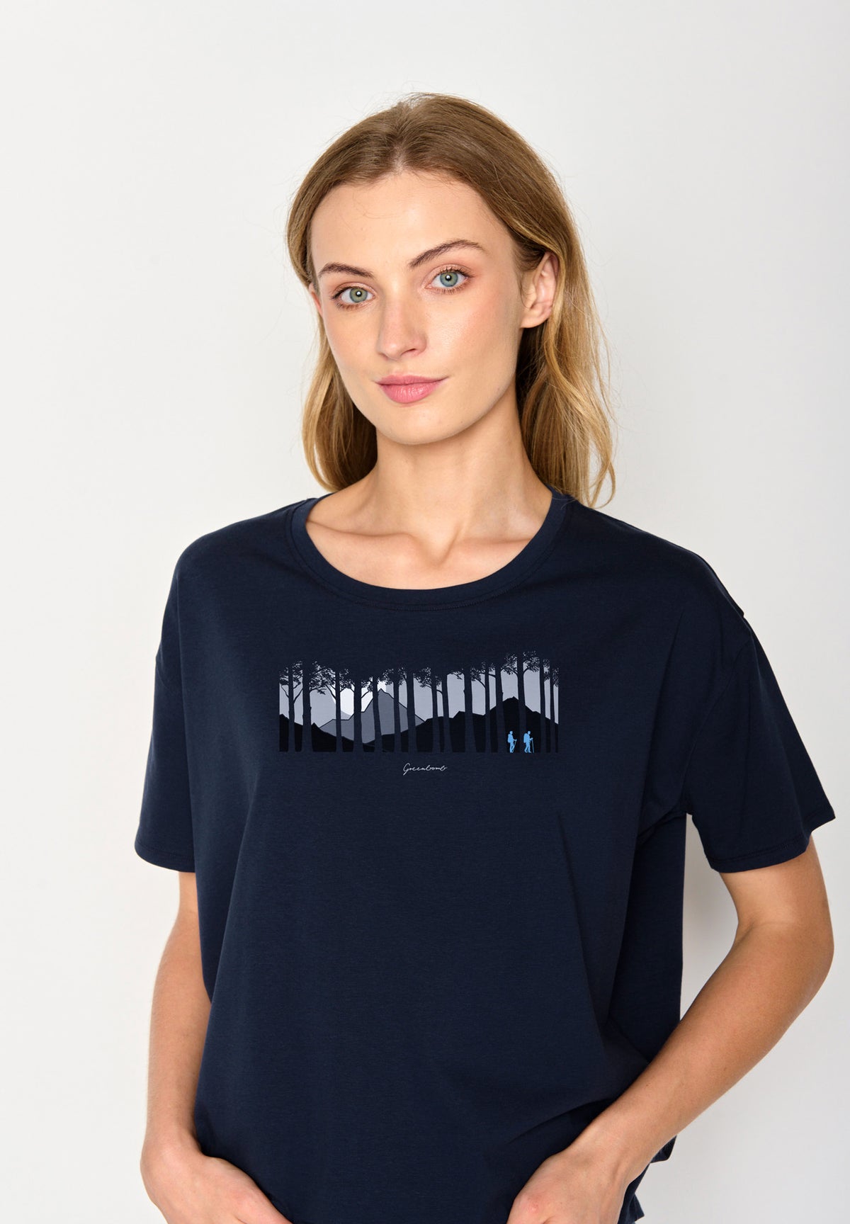 Navy: Lässiges T-Shirt aus Bio-Baumwoll-Mix für Damen [17216]