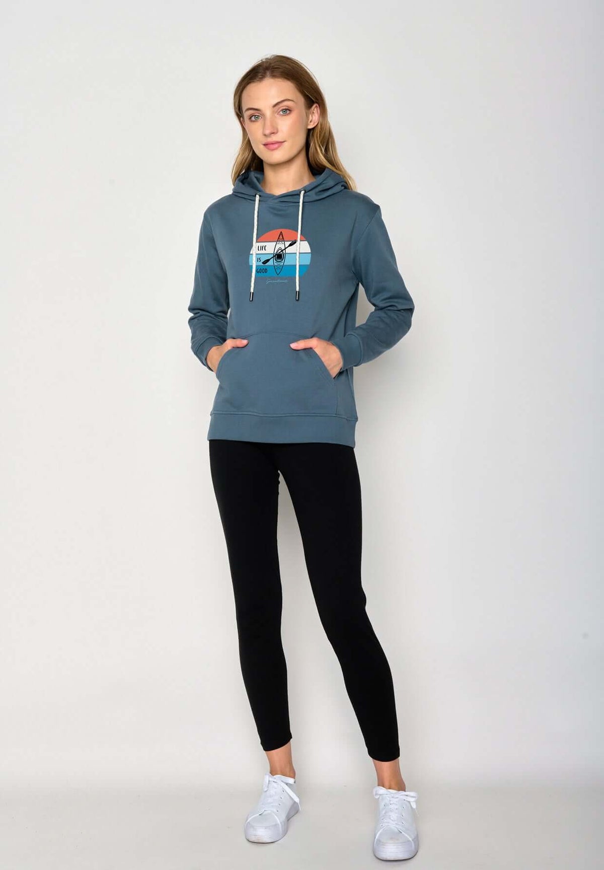 Blau:  Gemütlicher Hoodie aus Bio-Baumwolle für Damen [17229]