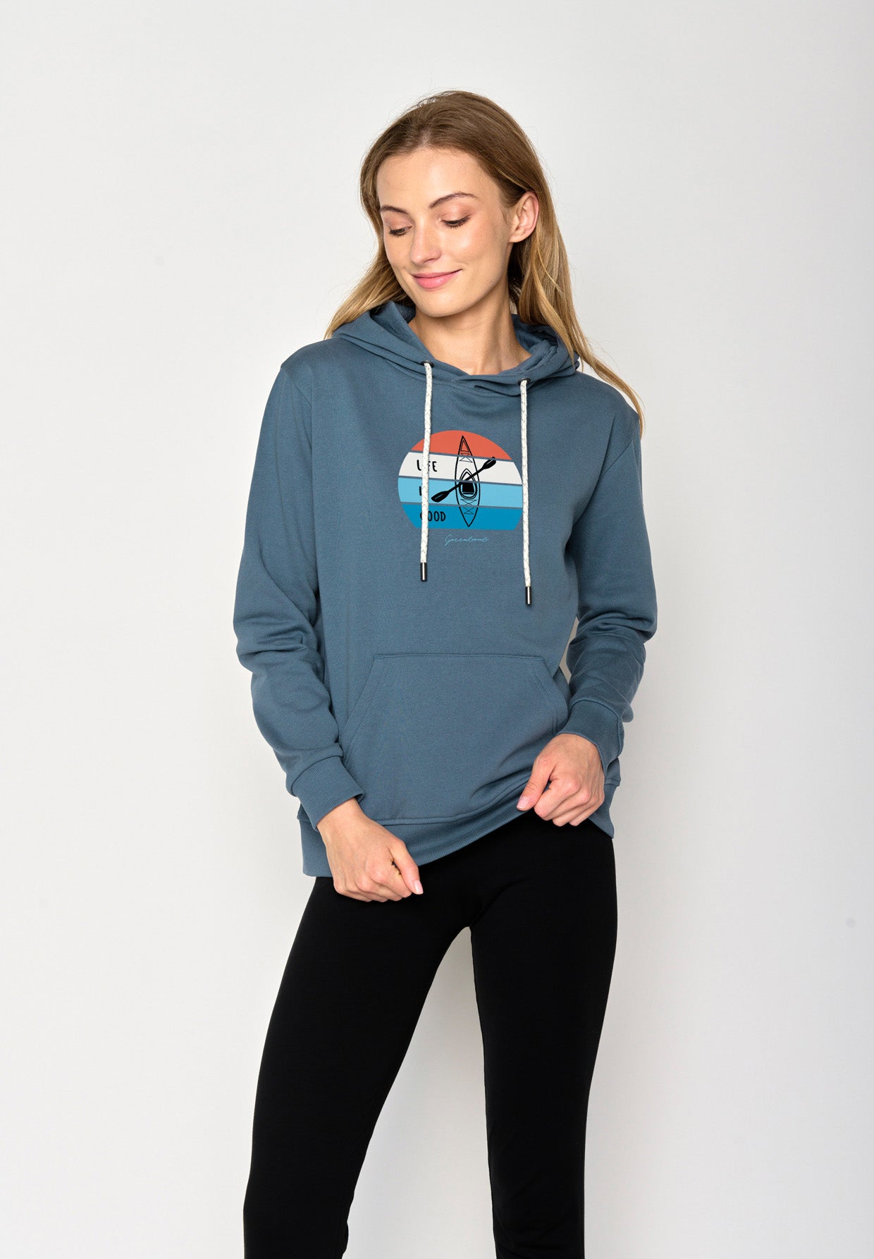 Vintage Blue: Gemütlicher Hoodie aus Bio-Baumwolle für Damen [17230]