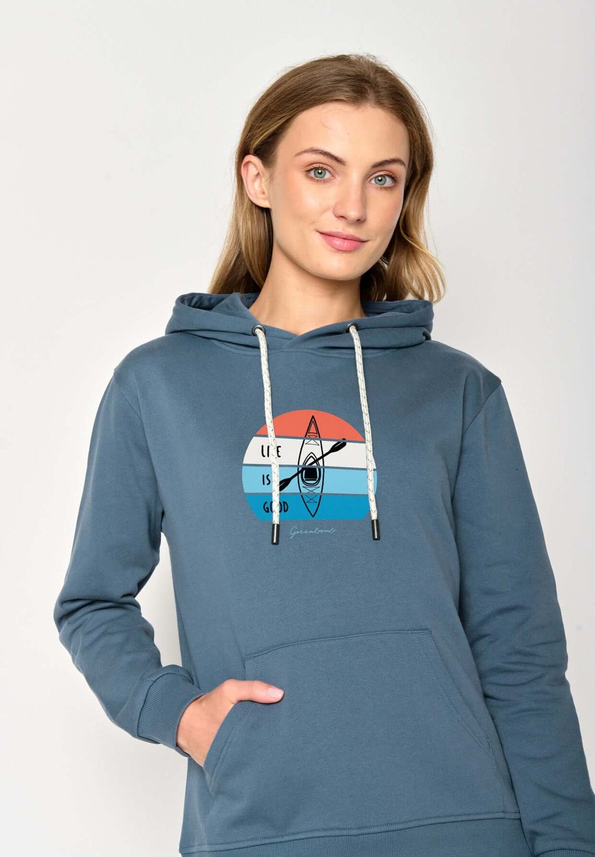 Blau:  Gemütlicher Hoodie aus Bio-Baumwolle für Damen [17232]