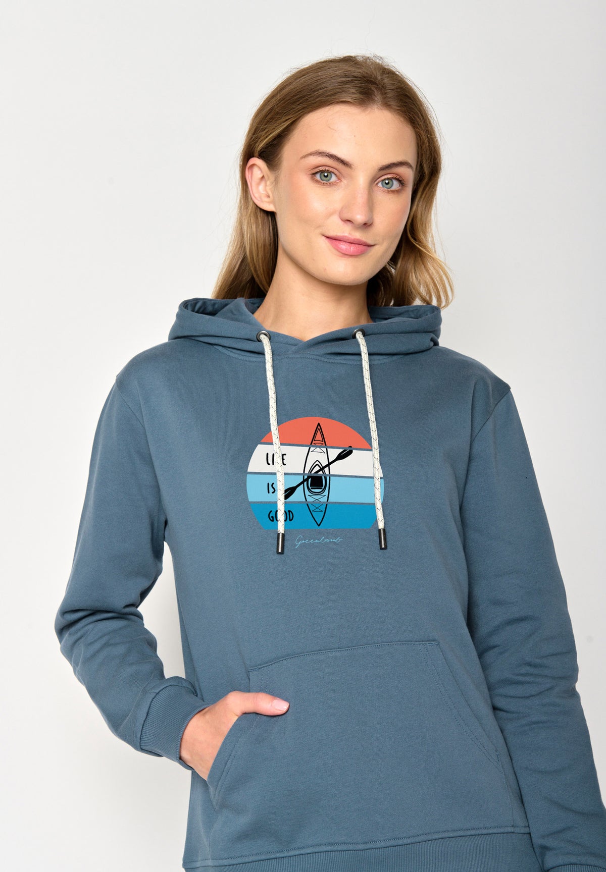 Vintage Blue: Gemütlicher Hoodie aus Bio-Baumwolle für Damen [17232]