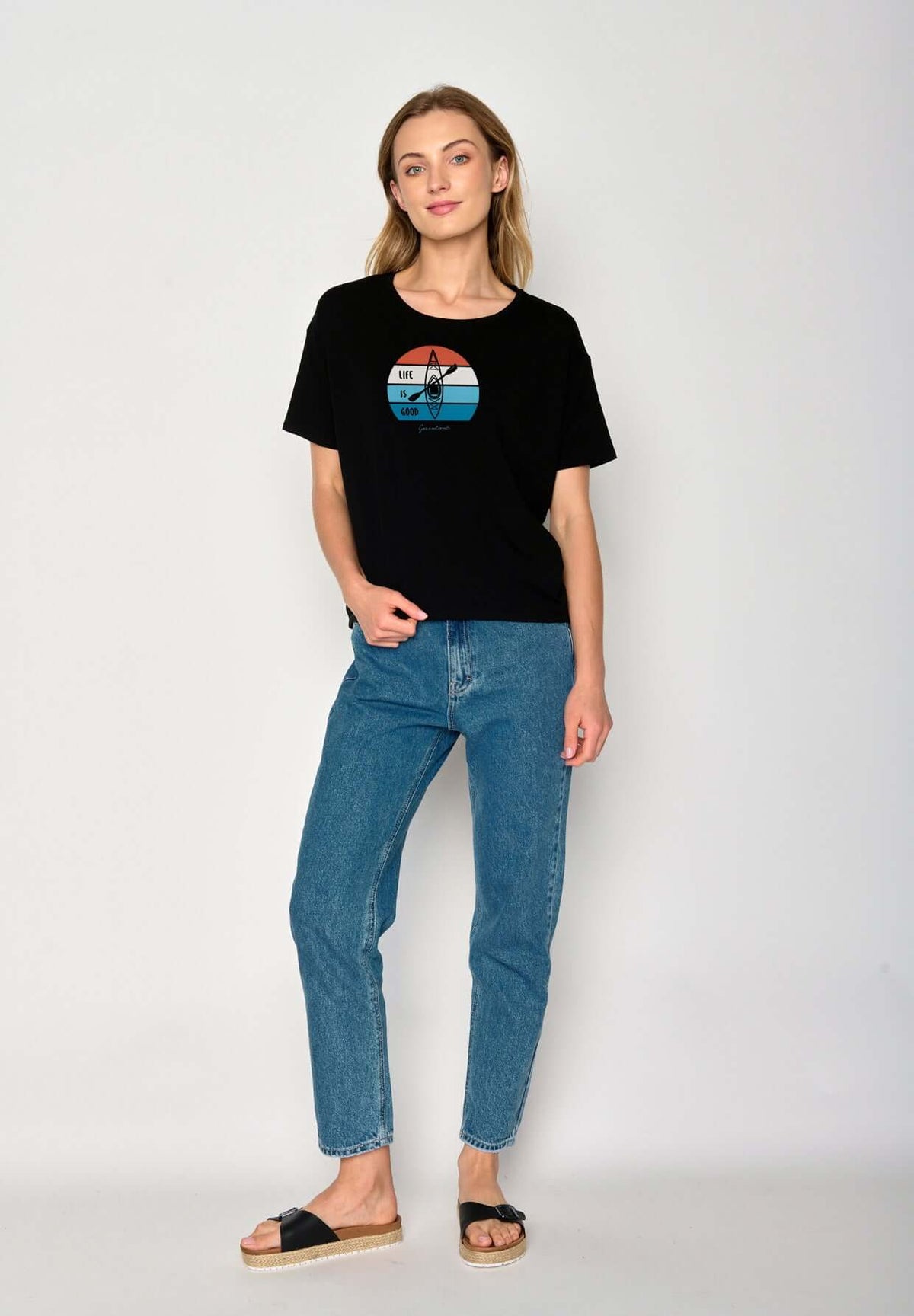 Schwarz:  Lässiges T-Shirt aus Bio-Baumwoll Mix für Damen [17240]