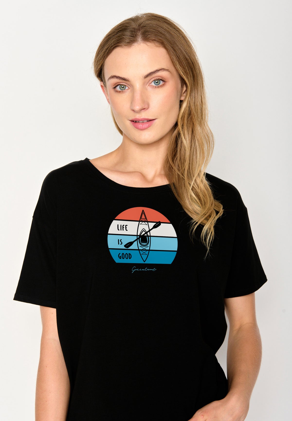 Black: Lässiges T-Shirt aus Bio-Baumwoll-Mix für Damen [17243]