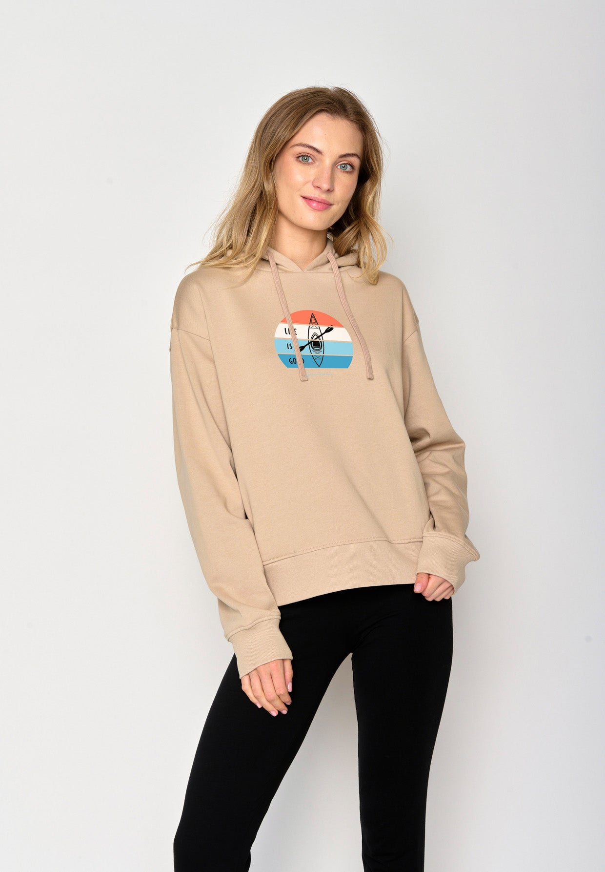 Latte: Gemütlicher Hoodie aus Bio-Baumwoll Mix für Damen [17247]