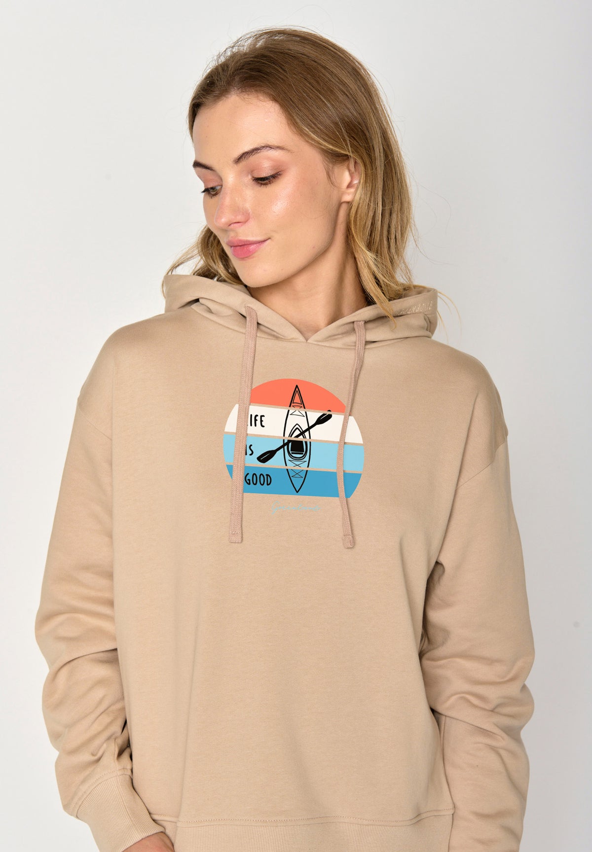Latte: Gemütlicher Hoodie aus Bio-Baumwoll Mix für Damen [17249]
