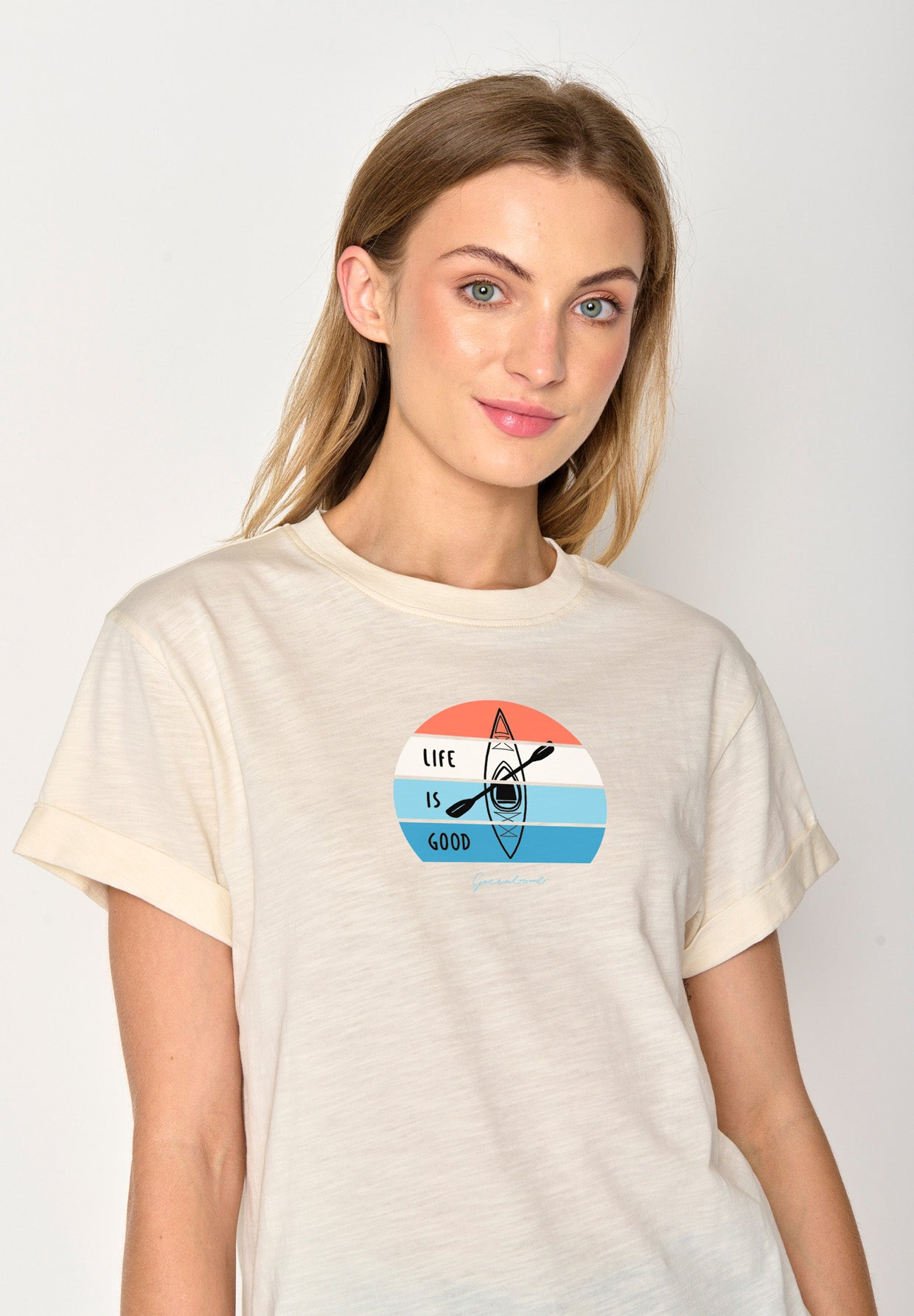 Creme White: Lässiges T-Shirt aus Bio-Baumwolle für Damen [17260]