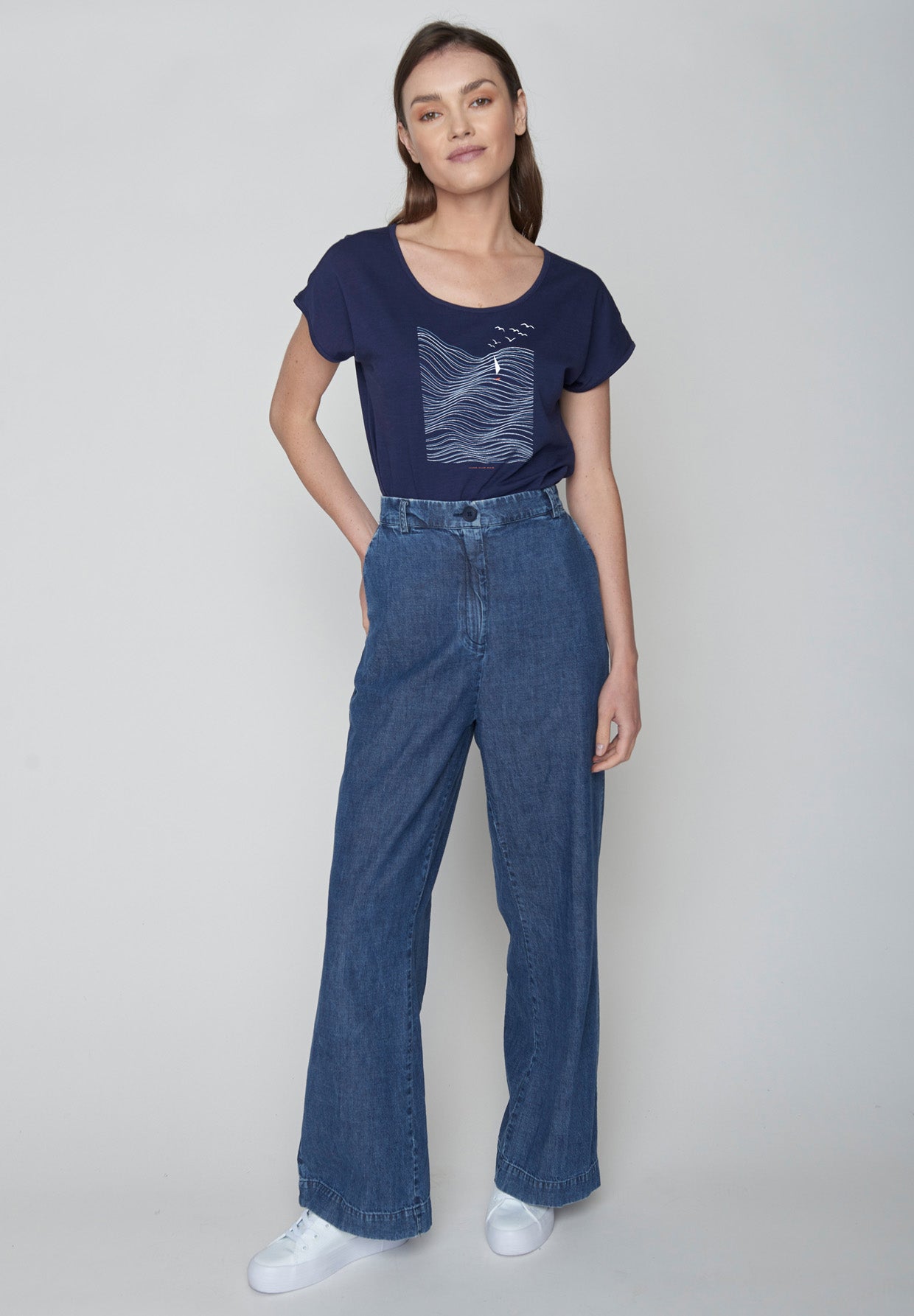 Blau:  Sportliches T-Shirt aus Bio-Baumwolle für Damen [17262]