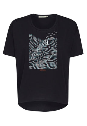 Schwarz:  Lässiges T-Shirt aus Bio-Baumwoll Mix für Damen [17265]