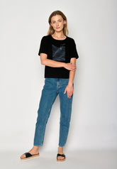 Schwarz:  Lässiges T-Shirt aus Bio-Baumwoll Mix für Damen [17266]
