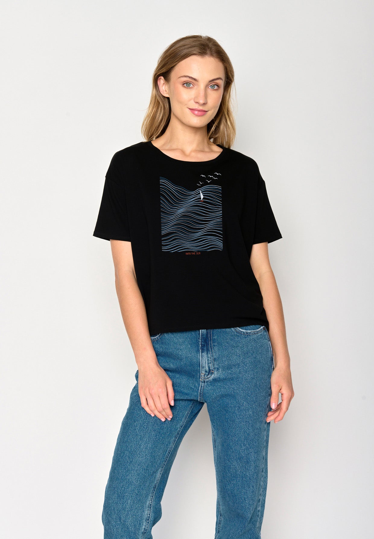 Schwarz:  Lässiges T-Shirt aus Bio-Baumwoll Mix für Damen [17267]