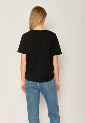 Schwarz:  Lässiges T-Shirt aus Bio-Baumwoll Mix für Damen [17268]
