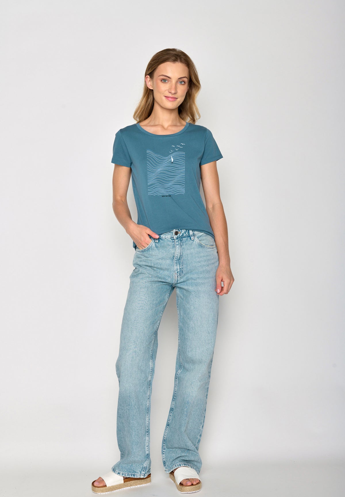 Blau:  Lässiges T-Shirt aus Bio-Baumwolle für Damen [17271]
