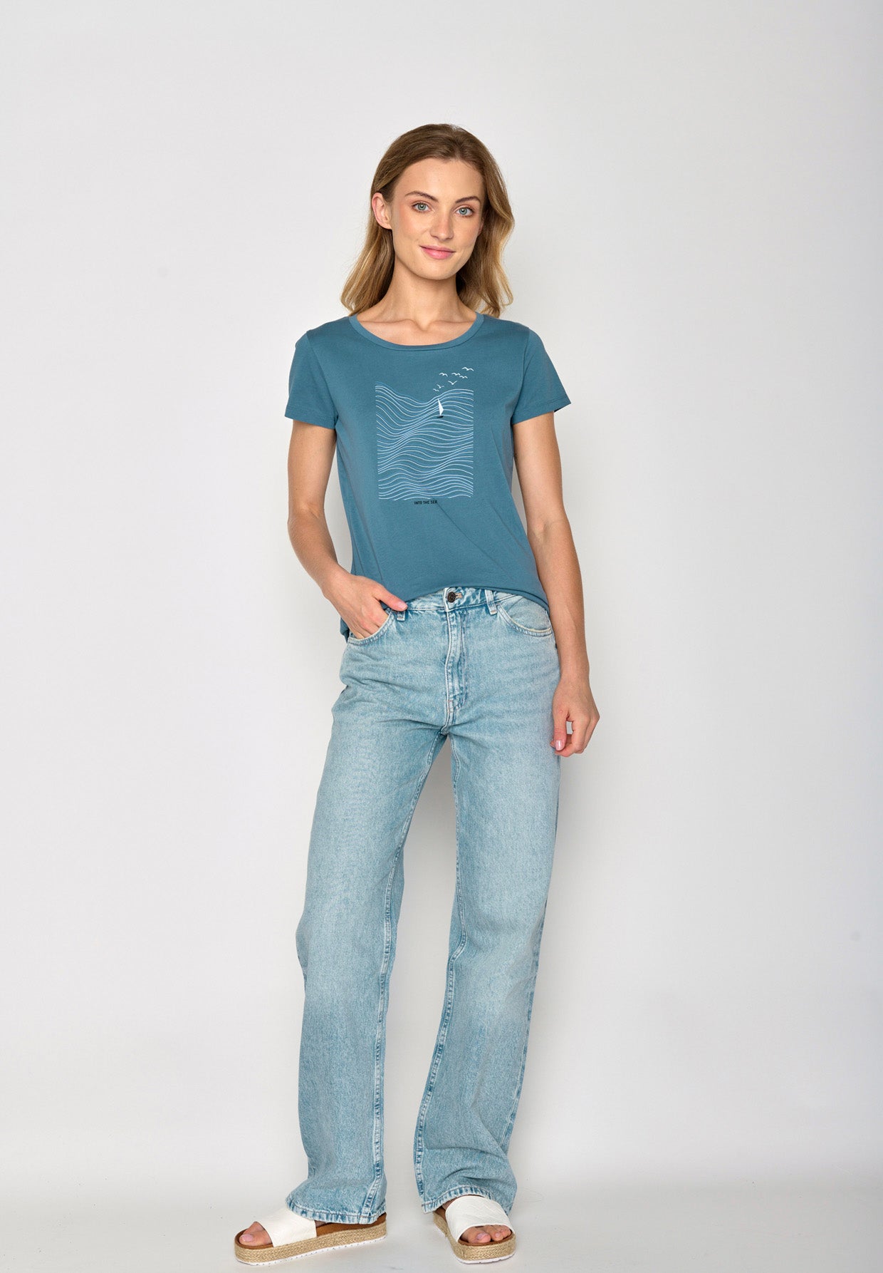 Blau:  Lässiges T-Shirt aus Bio-Baumwolle für Damen [17271]