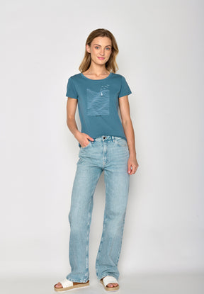 Blau:  Lässiges T-Shirt aus Bio-Baumwolle für Damen [17271]